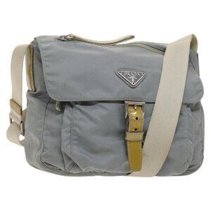PRADA Shoulder Bag Nylon Light Blue Silver Auth